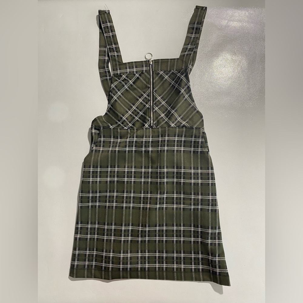 NEW- Womens Honey & Sparkle Strapped Dress - Zip Front- Green Plaid